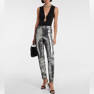 Isabel Marant Silver Metallic Izard Mid Rise Skinny Leggings SZ 2/34
